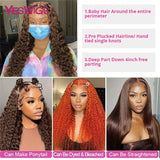 13x4 Deep Curly Chocolate Brown Colored Lace Front Human Hair Wigs For Women Pre Plucked Water Wave Transparent Lace Frontal Wig