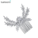 LUOTEEMI Luxury Cubic Zirconia Bridal Hair Comb Big Crystal Flower Women Wedding CZ Hair Jewelry Bijoux femme Ornaments Jewelry