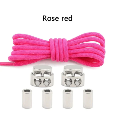 1Pair Round Elastic Laces Sneakers Lock Shoe Laces Without Ties Metal Buckle Laces Kids Adult No Tie Shoelaces Shoes Accessories