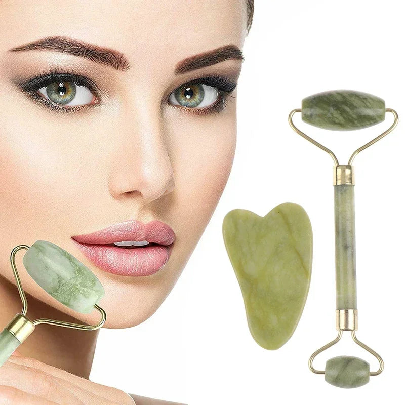 Natural Rose Jade Roller Face Massage Gua Sha Board Jade Massager Body Facial Eye Scraping Acupuncture Face Lift