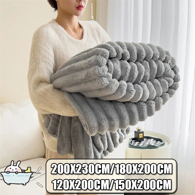 Winter Warm Blanket Skin-Friendly Bedspread Solid Striped Throw Blankets Sofa Air Conditioning Blanket For Bedroom