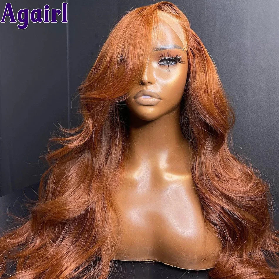 28 30 Inch Copper Brown 13X6 Lace Front Body Wave Human Hair Wigs Dark Orange Brown #350 Transparent Lace Frontal Wigs for Women