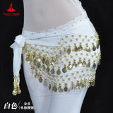 Belly Dance Belt for Women Chiffon Gold Coines Oriental Dancing Wear Accessies Girl's Chiffon Silver Coines Bellydance Hip Scarf