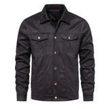 2023 New Autumn Winter Suede Leather Jacket Men Fashion Luxury Casual Turn Down Collar Men's Jacket