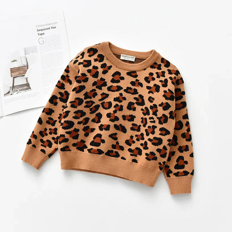 New Kids Baby Boys Girls Long Sleeve Leopard Print Sweaters Autumn Winter Baby Boy Girl Knit Children's Sweaters