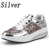 Fashion Ladies Women'S Shoes Sport Sequins Wedges Shoes Shake Silver Comfortable Sport Jogging Tennis Lace-Up Running Sneakers