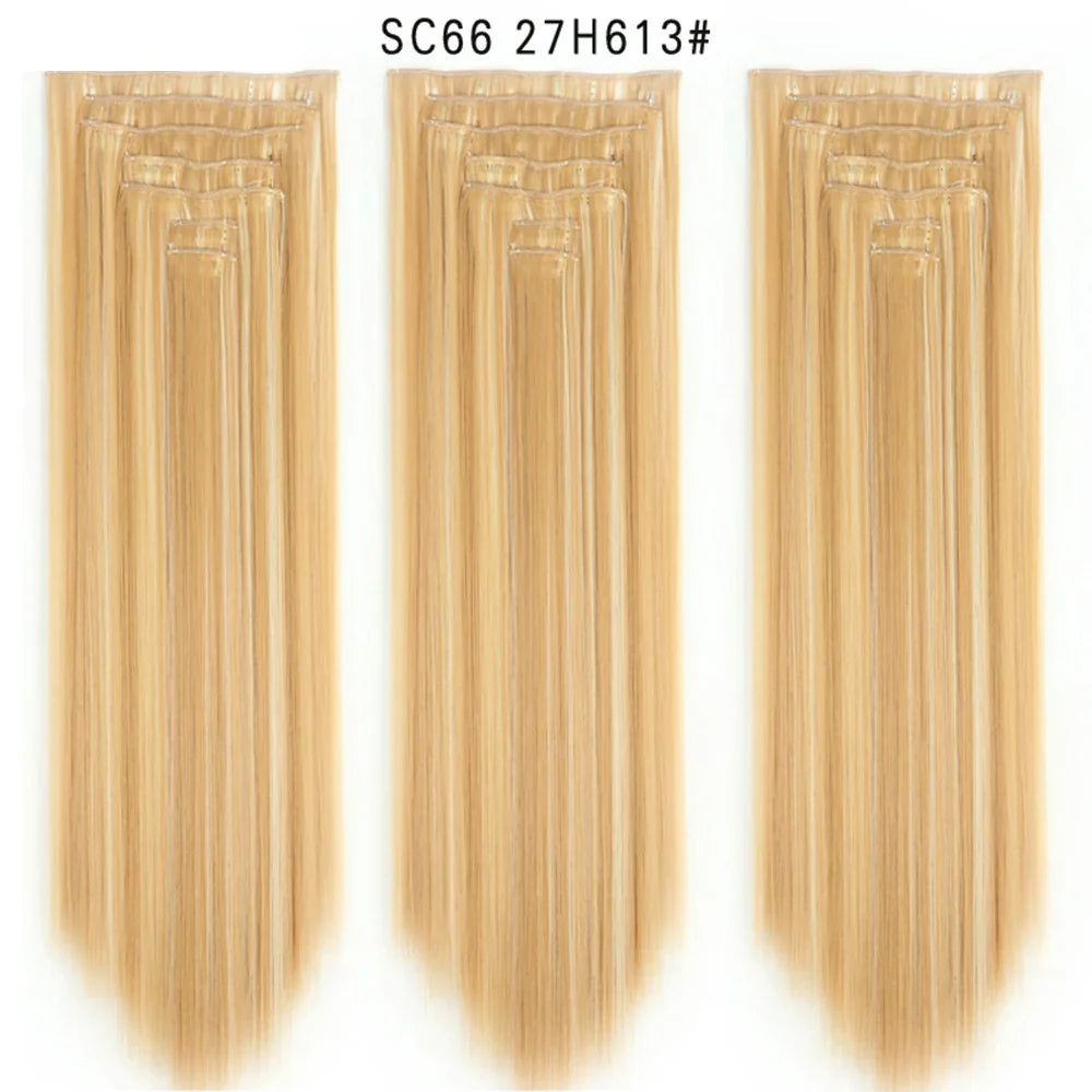 Set Hair Clip In Hair Extensions With Clips Hairpieces Synthetic Extension False/Fake Hair Blonde Eunice Hair Long Hair Pieces