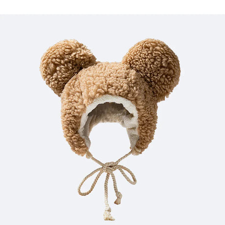 New Big-ear Bear Cashmere Bomber Hats Women Fluffy Hat with Ears Autumn Winter Cute Pullover Earmuffs Warm Cap Bandage