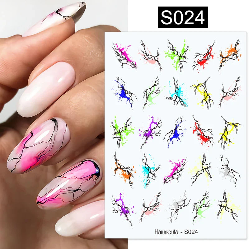 Purple Marble Nails Stickers Smoke Design Manicure Decals Golden Wave Lines Nail Slider Blooming Ink Sticker