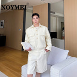 NOYMEI Autumn Winter suits Thickened Woolen Fleece Small Fragrant Polo Collar Coat Wide Leg Shorts Korean Fashion Set WA2933