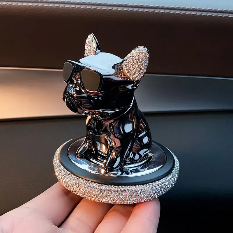 Car Ornament Metal Shake Head French Bulldog Diamond Fragrance Purified The Car Inside Air Condition Accessories Interior Woman