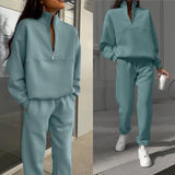 New in Outwears Sweatshirt Winter Clothes Women Warm Suit Ladies Outfit Clothing Long Sleeve Zip-up Top Casual Pants 2 Piece Set