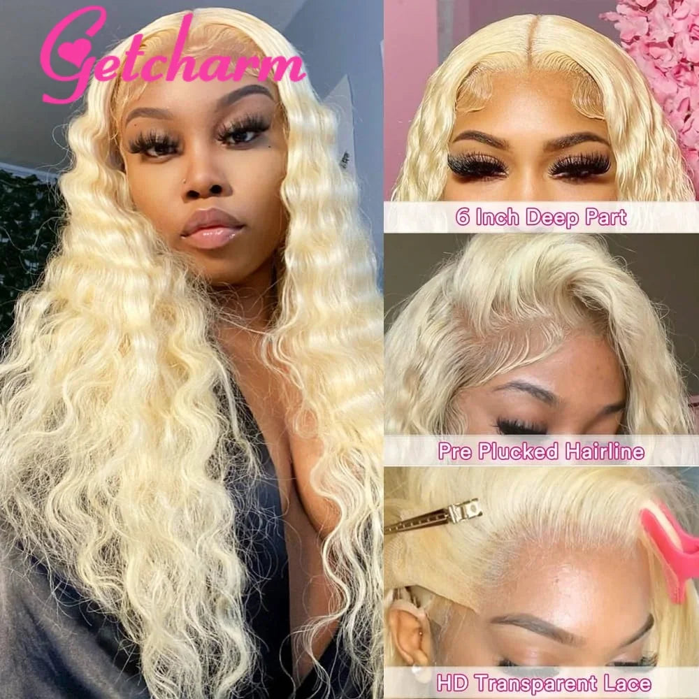 613 Blonde Deep Wave Frontal Wig 13x4 13x6 360 Transparent Lace Frontal Wig 4x4 Closure Malaysian Curly Human Hair Wig for Women