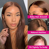 Glueless Chocolate Brown Straight 13x6 HD Lace Front Human Hair Wigs For Women Pre Plucked 360 Full Lace Frontal Wigs Human Hair