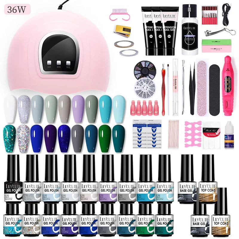 LILYCUTE Manicure Set For Quick Nail Extensions Gel Nail Polish With UV LED Nail Lamp Electric Nail Drill All For Nail Gel Tools