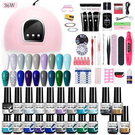 LILYCUTE Manicure Set For Quick Nail Extensions Gel Nail Polish With UV LED Nail Lamp Electric Nail Drill All For Nail Gel Tools