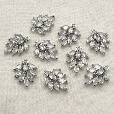 New Arrival! 16x12mm 50pcs Cubic Zirconia Feather Charm For Handmade Necklace Earring Parts DIY Accessories,Jewelry Findings