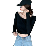 Womens Hollow Backless Long Sleeve Loose T-Shirt Tops Scoop Neck Pullover Top