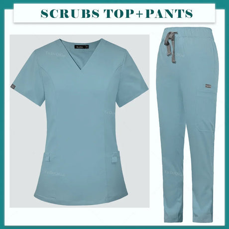 Workwear Nurse Uniform Tops+Straight Pants Medical Nursing Uniform Women Men Pet Shop Beauty Work Suit Doctor Surgery Scrubs Set