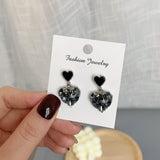 2023 New Trendy Crystal Love Heart Dangle Stud Earrings For Women Black Shiny Tassel Drop Girl Party Birthday Jewelry Gifts