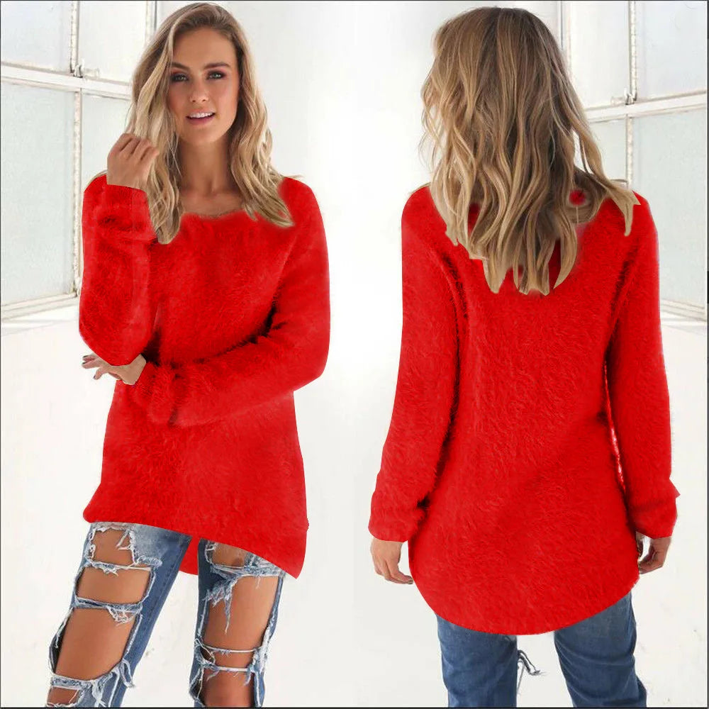 2023 Women's Winter Fleece Fluffy Sweater Jumper Ladies Warm Pullover Tops Blouse Shirt Clothing Plus Size