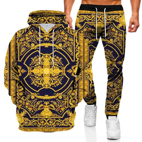 Men's Tracksuits Fashionable Hoodie Sports Suit 3D Geometric Graphic Printed Casual Loose Long Sleeve Pants Set 2 Pieces