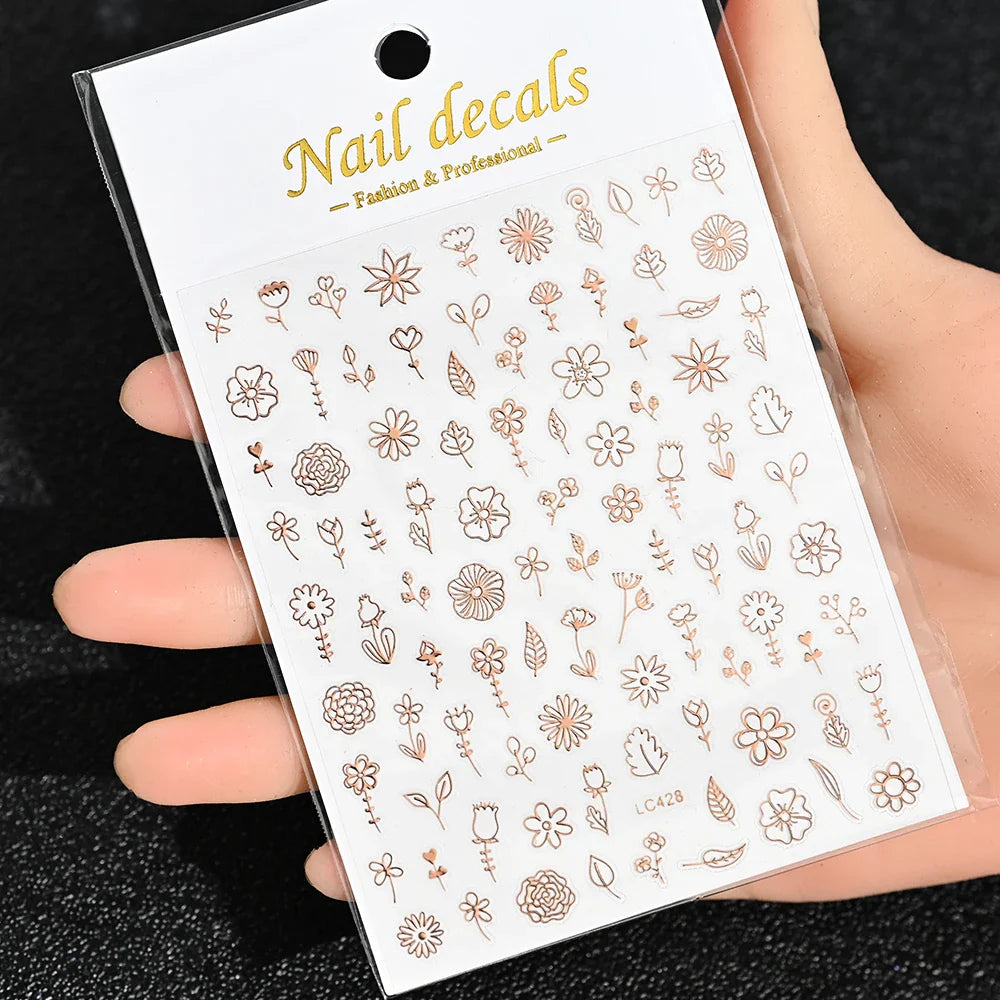 3D Gold Sun/Moon/Star Bronzing Nail Art Sticker 8*10cm Laser Star Moon Design Nail Decal Gold Silver Self-Adhesive Slider &*&