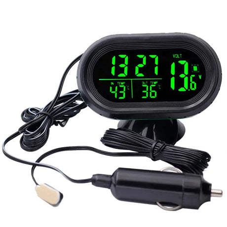 Digital Car Clock Dual Thermometer Battery Voltmeter Voltage Luminous Electronic Clock Car DC 12/24V Interior Accessories 4 IN 1