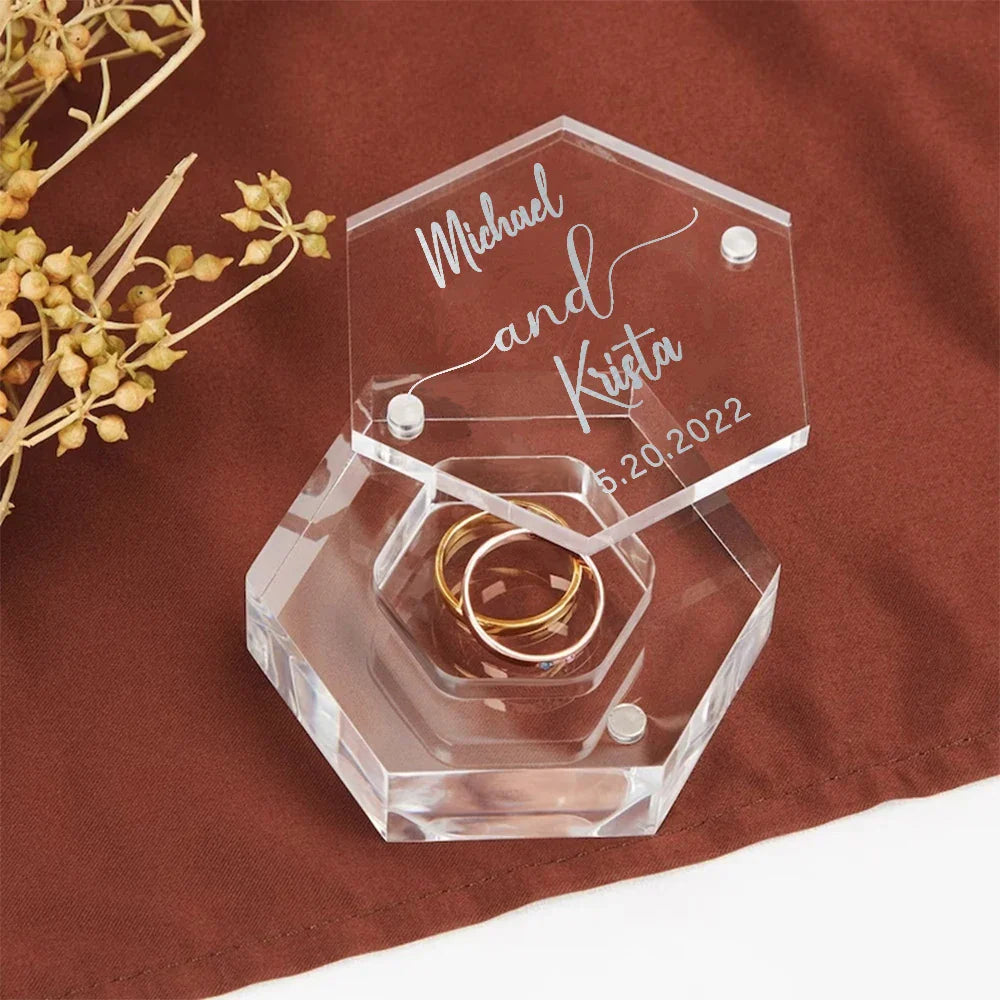 Custom Acrylic Clear Hexagon Ring Box, Personalized Engagement Wedding Ring Box Storage, Wedding Decoration, Bridal Gift