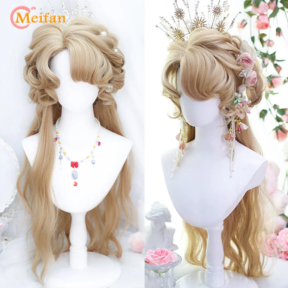 MEIFAN Synthetic Long Straight Lolita Wig with Bangs Wig Girl Cute Mixed Black Red Blonde Cosplay Party Halloween Harajuku Wig