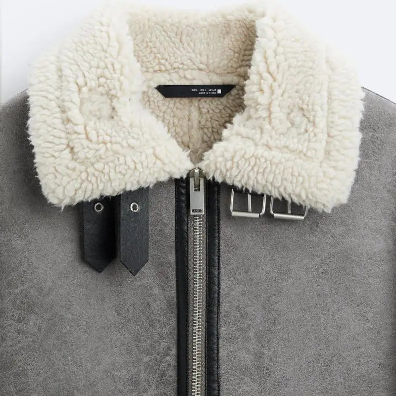 Winter Lapel Suede Rolled Lambskin American Style High Street Fur Jacket Coat Men