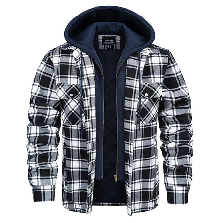 MAGCOMSEN Men's Flannel Shirt Jacket with Removable Hood Plaid Quilted Lined Casual Outerwear Winter Thermal Windbreaker Jackets