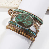 Fashion Bohemian Beaded Jewelry Handmade Mixed Natural Stone Crystal and Blue Stone Charm 5 Strands Wrap Bracelets