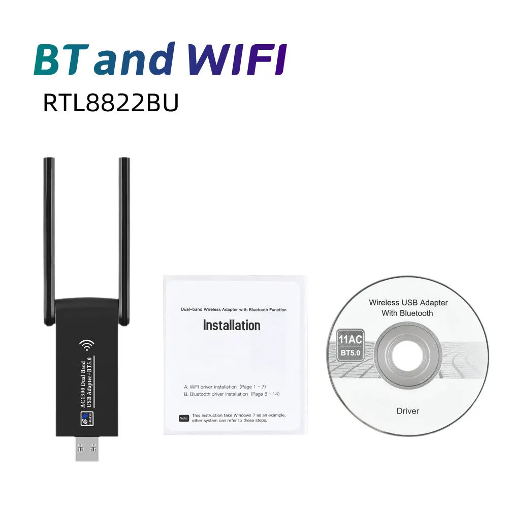 WiFi Bluetooth Wireless Network Card 1300M USB 3.0 Adapter AC1300 With Antenna For Laptop PC Mini Dongle