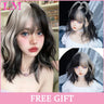 LM Dark Brown Wig Long Wave Wigs for Women Synthetic Hair Wig With Bangs Heat Resistant Party Daily Natural Use