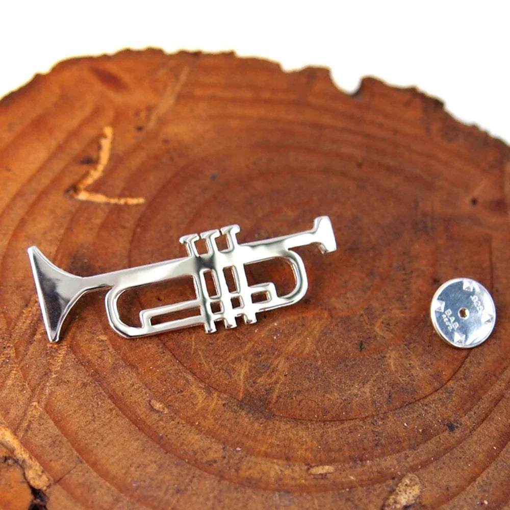 Musical Instrument Trumpet Brooch Pin Stainless Steel Mens Punk Hip Hop Music Brooches Jewelry Elegant Clothing Pin Accessories