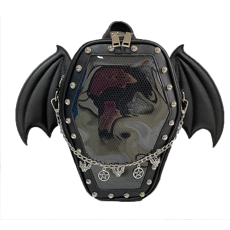 Bat Wings Ita Backpack Enamel Pin Display Shoulder Bag Goth Pin Collector Female Small Clear School Bag Punk Ita Purse Bag