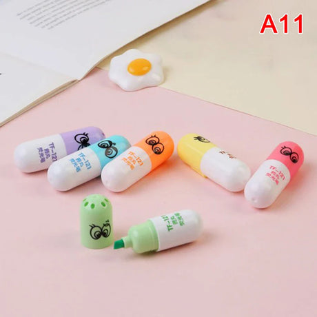 6Pcs/Lot Cute Cartoon Cat Highlighters School Office Stationery Students Drawing Supplies Kawaii Ice Cream Mini Paint Marker Pen