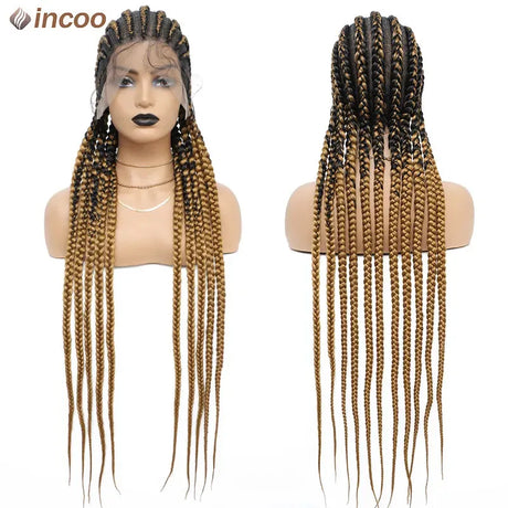 36" Full Lace Braided Wigs Women Jumbo Knotless Braided Wigs for Black Women Cornrow Twisted Braided Wigs Synthetic Wigs Braided