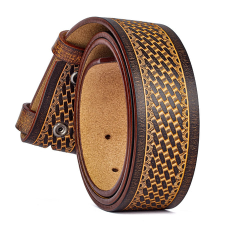 2023 Belts Without Buckle Two Layer Embossed Cowhide No Buckle Strap Pin Buckle Belt Body High Quality Male Belts Free Shipping