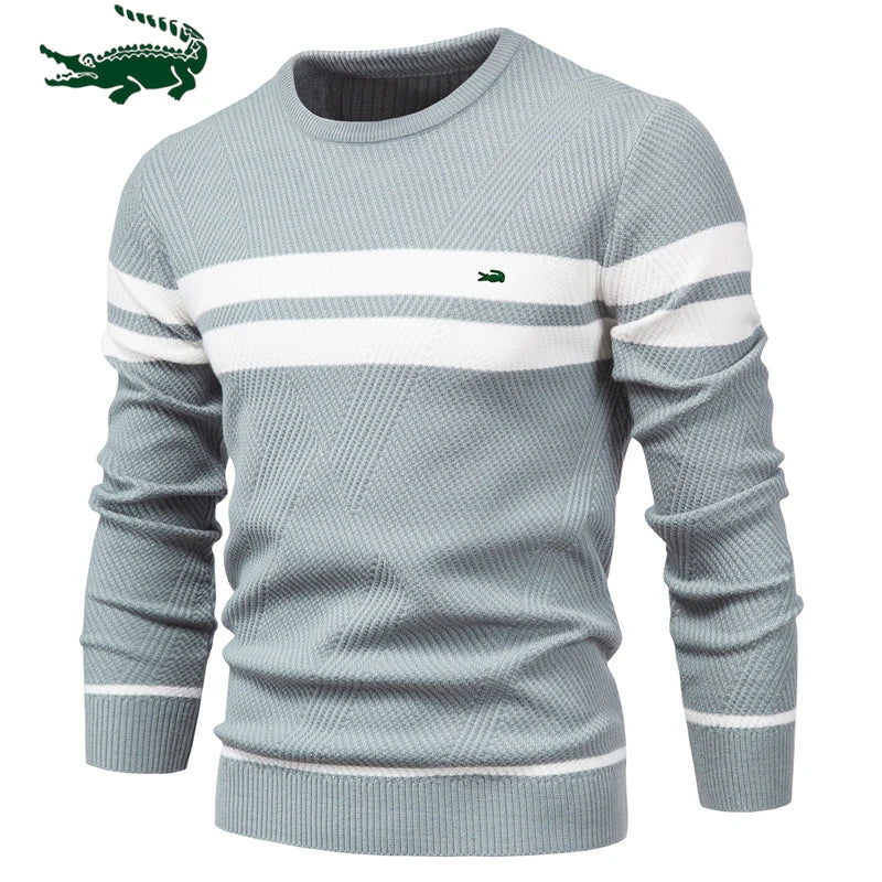 2023 High Quality New Mens Boys Winter Stripe Sweater Thick Warm Pullovers Men's O-neck Basic Casual Slim Comfortable Sweaters