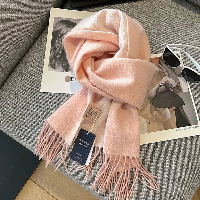 High-quality Australian Wool 100% Solid Color Women's Scarves Autumn and Winter Warm Men's Cashmere Shawl Wrap