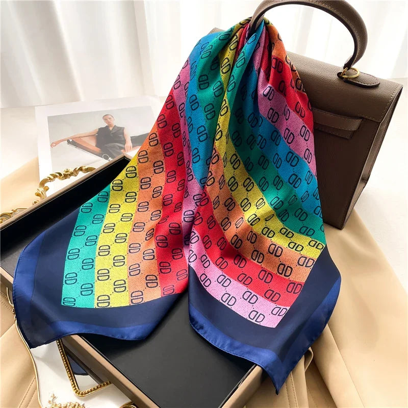 Silk Hair Scarf for Women Fashion Print Shawl Wraps Female Headband Neckerchief 70cm Hand Bag Wrist Foulard Neck Tie Echarpe