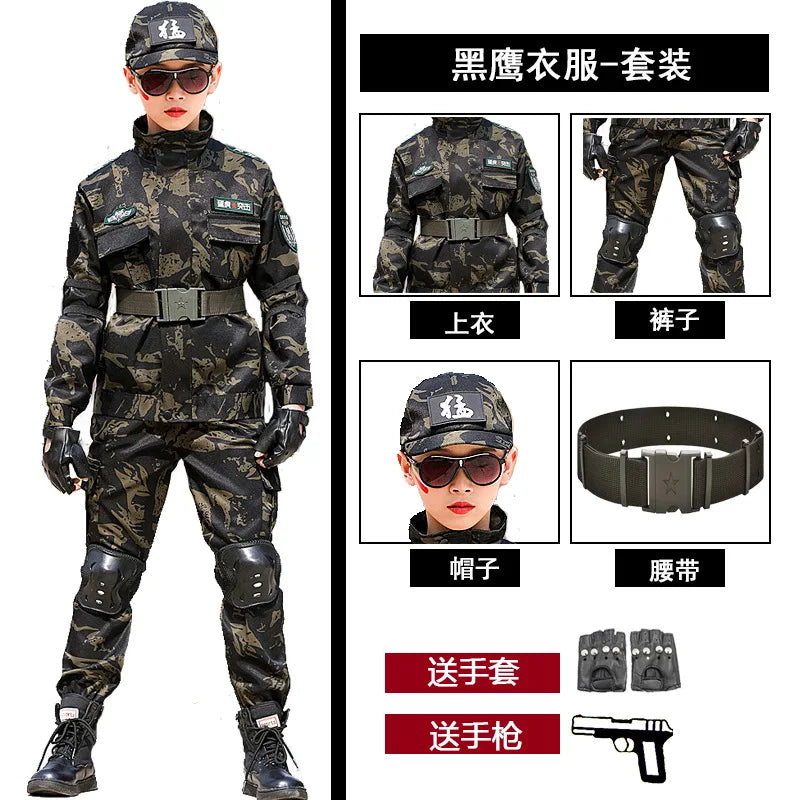 Tactical Military Uniform for Children's Day Camouflag Disguise Adult Halloween Costume for Kid Girl Scout Boy Soldier Army Suit