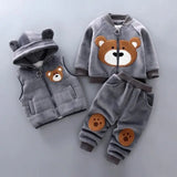 Autumn Winter Baby Boys Clothes Sets Thick Fleece Cartoon Bear Jacket Vest Pants 3Pcs Cotton Sport Suit For Girls Warm Outfits