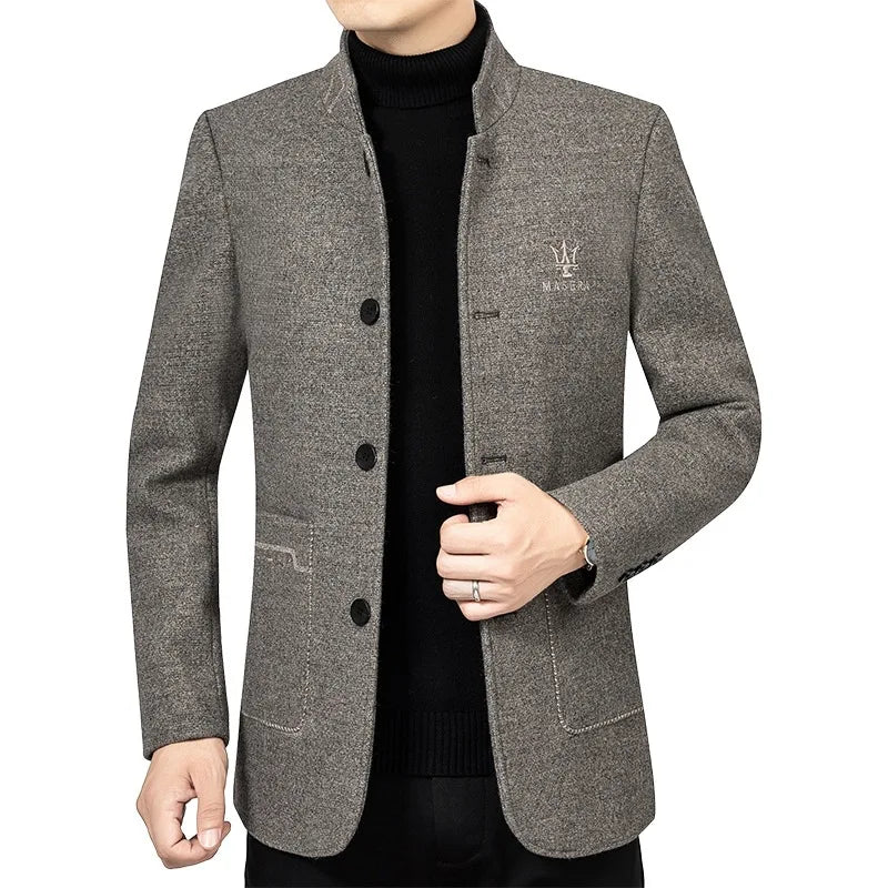 Men Business Casual Woolen Blazers Jackets Wool Suits Coats New Fashion Male Cashmere High Quality Slim Blazers Jackets Coats 4X