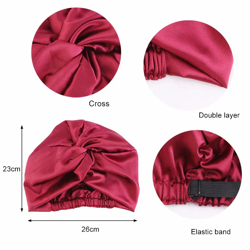 New Women Satin Sleep Night Cap Adjustable Double Layer Nightcap Twist Turban Cap Bandana Beauty Chemo Caps Bonnet Hair Care Hat