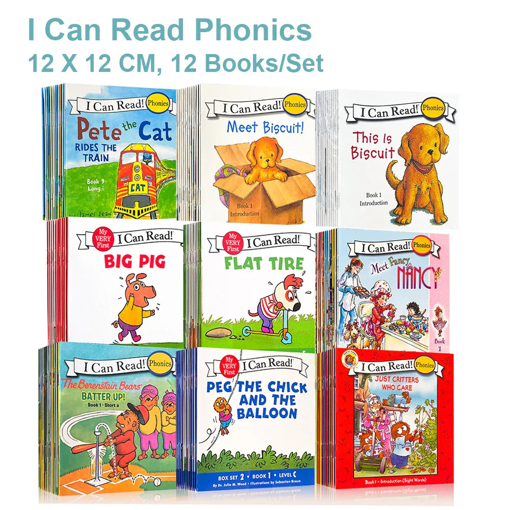 I Can Read Phonics 12 Books/Set English Story Picture Pocket Book for Kids Montessori Learning Toys Classroom Teaching Aids