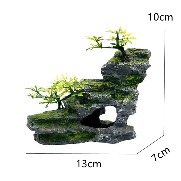 Large Resin Aquarium Fish Tank Mountain View Oranment Decor Rockery Landscape Rock Hiding Cave Tree Decoration