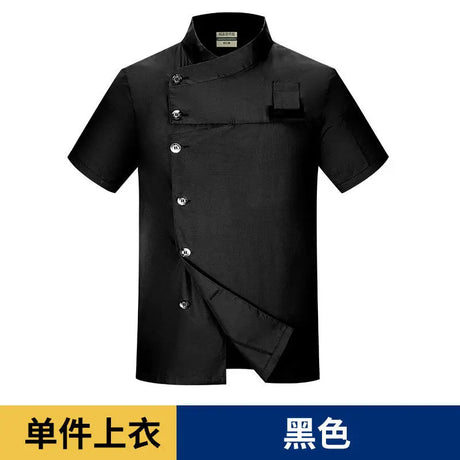 Men Grey Chef Coat Logo short Sleeve Chef Jacket Apron for Summer Head Chef Uniform Restaurant Hotel Kitchen Cooking Clothes